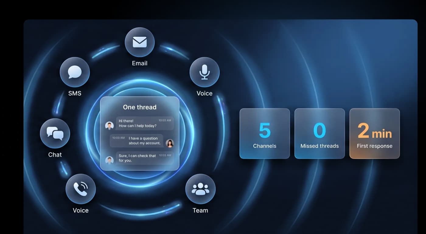 Five channels converging into one patient thread