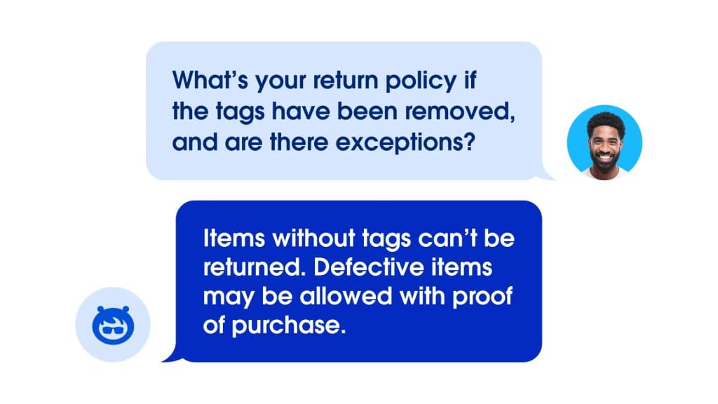 Salesforce Agentforce example answering a return-policy question with approved knowledge